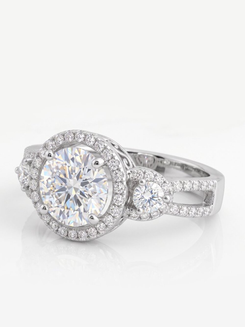 Classic Engagement Style Round Halo ring,  925 Sterling Silver